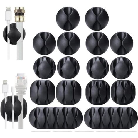 Attaches-câbles, lot de 16 supports de câbles auto-adhésifs noirs, organisateur de câbles idéal pour bureaux, tables de chevet, chargeurs de téléphone, ordinateurs-AquaForge
