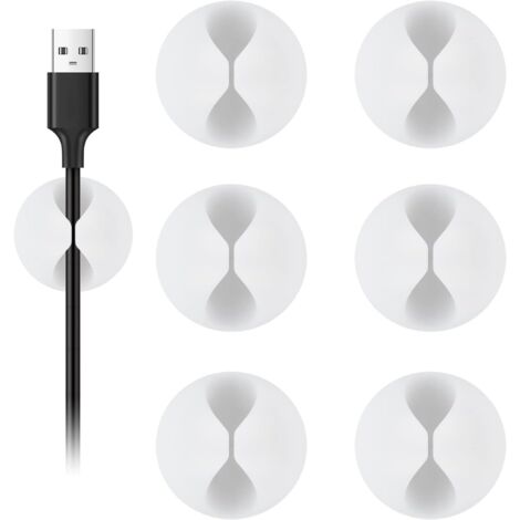 Attaches-câbles, lot de 6, blanches, pour la gestion des câbles, idéales pour le bureau, la table de chevet et le chargeur de téléphone de voiture (lot de 3).-AquaForge