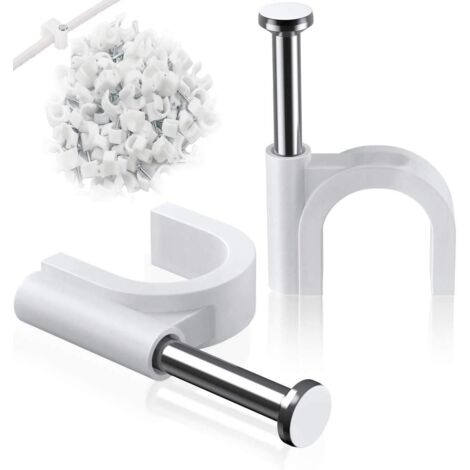 Attaches-câbles rondes, 100 pièces, 6 mm, clips muraux pour câbles électriques - Attaches pour clous, porte-clous en acier (blanc)-AquaForge