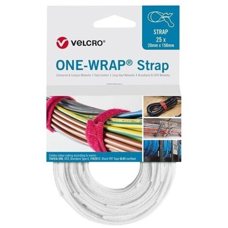 Attaches de câble velcro One Wrap Strap 20 x 200mm blanc 25 unités