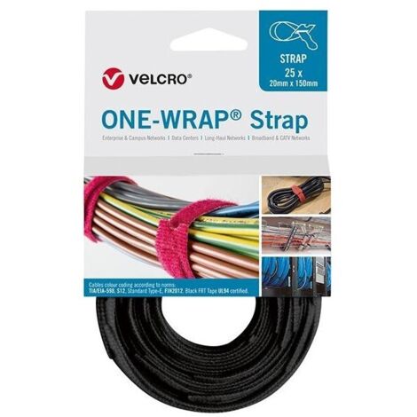 Attaches de câble velcro One Wrap Strap 20 x 330mm noir 25 unités