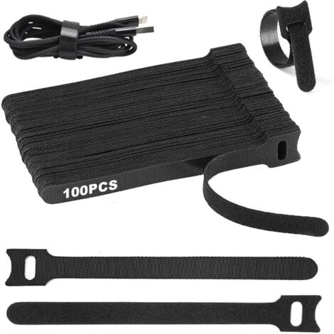 Attaches De Câbles Auto-Agrippantes Réutilisables, Lot De 100, Ruban Auto-Agrippant Sécable, 150 Mm X 12 Mm, Noir, Pour L'organisation Des Câbles