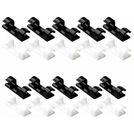 Attaches de câbles autocollantes, clips de fixation pour câbles électriques (TV/chargeur/voiture/bureau) - Lot de 20-AquaForge