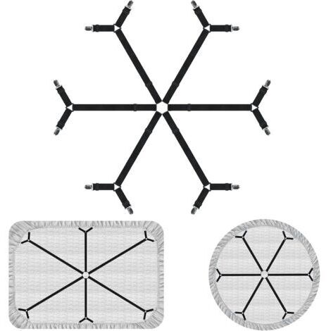 Attaches de drap de lit croisées élastiques améliorées, sangles de support de drap de lit réglables en croix à 6 directions, clips de drap-housse pour matelas double, queen, king (noir)