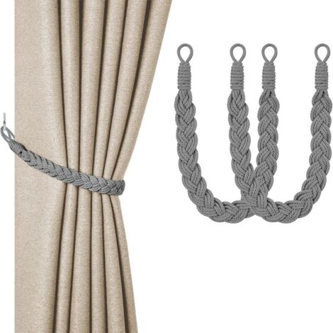 Attaches de rideaux, 2 attaches de rideaux tissées à la main grises, bandes de cordon de rideau tricotées, accessoires de rideaux tricotés pour la décoration intérieure et extérieure