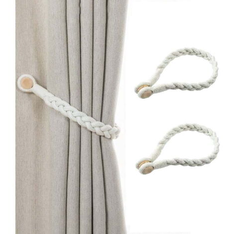 Attaches de Rideaux Magnétiques Tressées Beige Écru, Lot de 2 Embrasses Bohème pour Maison