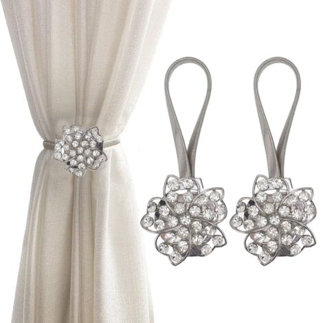 Attaches magnétiques pour rideaux élastiques avec fleur cristal brillant Lot de 2