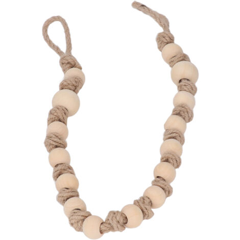 Attaches rideaux en bois naturel avec perles et corde de jute - 55cm, style bohème pour décoration intérieure et aménagement de fenêtres
