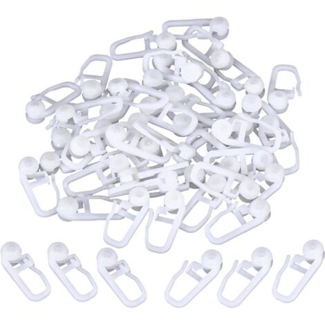 (Attaches)Clips de Rideau Roulant Crochets de Rideaux en Plastique Blanc pour Voie Type Rideau,50 Paquets (Clips)