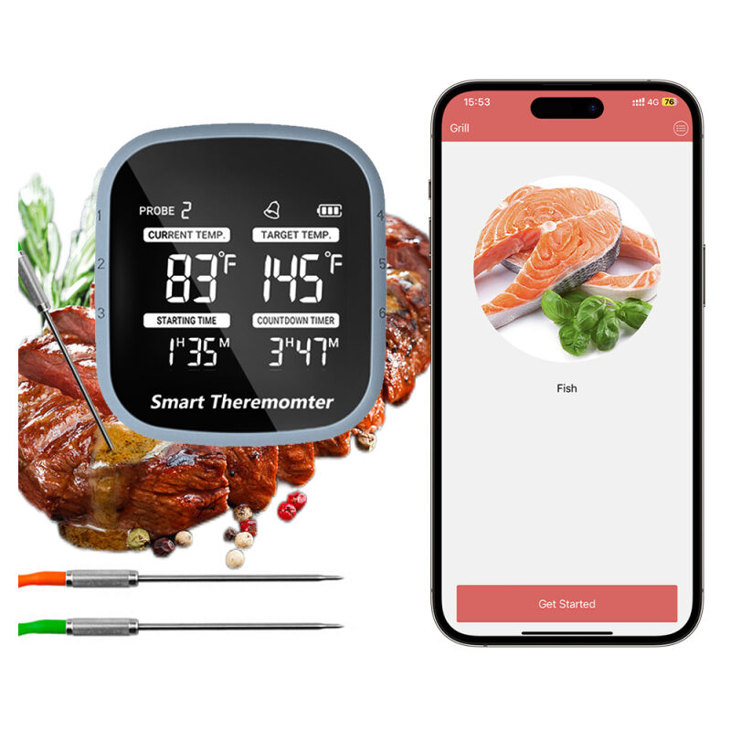 LIFCAUSAL Thermomètre de Cuisson Sans Fil LCD avec Alarme, 2 Sondes Magnétiques et Contrôle Bluetooth 50m pour Grill/Smoker/Four/BBQ