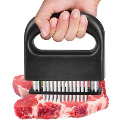 Attendrisseur de Viande Professionnel en Acier Inoxydable, 48 Lames, Compatible avec Bœuf, Porc et Poulet, Poignée Antidérapante ABS, 11x12,5 cm, Lavable au Lave-Vaisselle