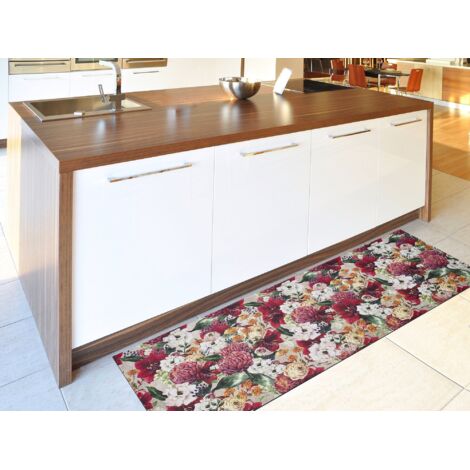 ATTICGO Tapis dessins avec des fleurs lavable RICCI Rouge 52x100 cm