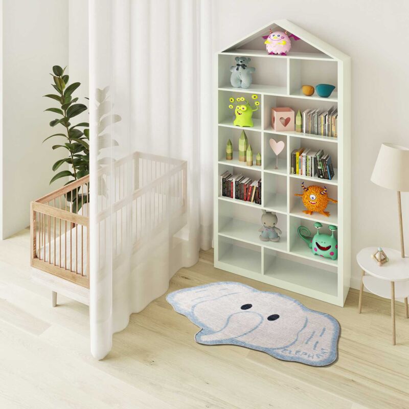 Atticgo - Tapis enfant éléphant candy 36 Blanc 75x120 cm