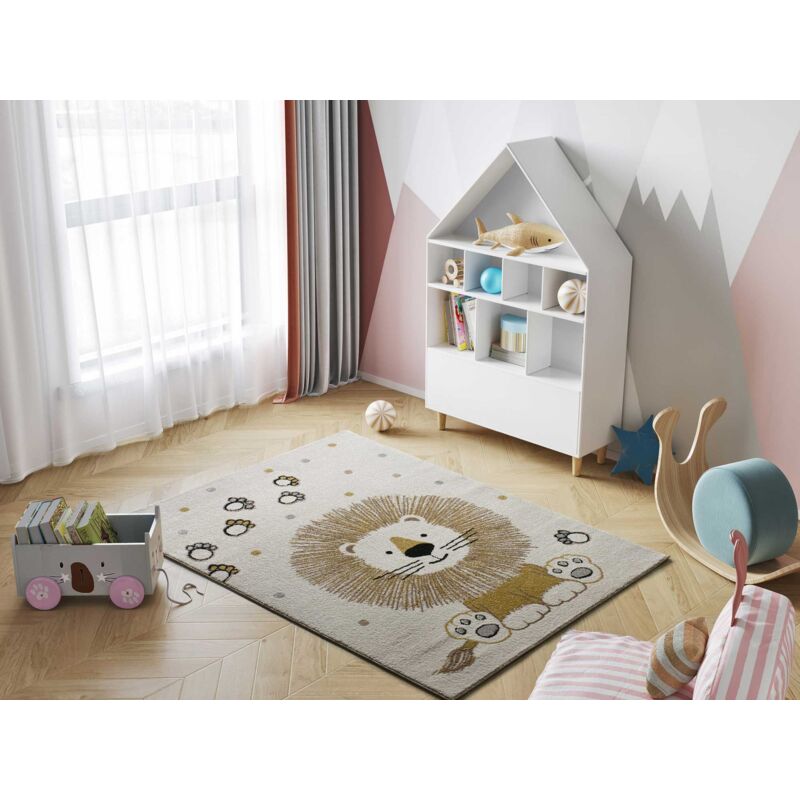 Atticgo - Tapis enfant lion beats 65 Blanc 120x170 cm