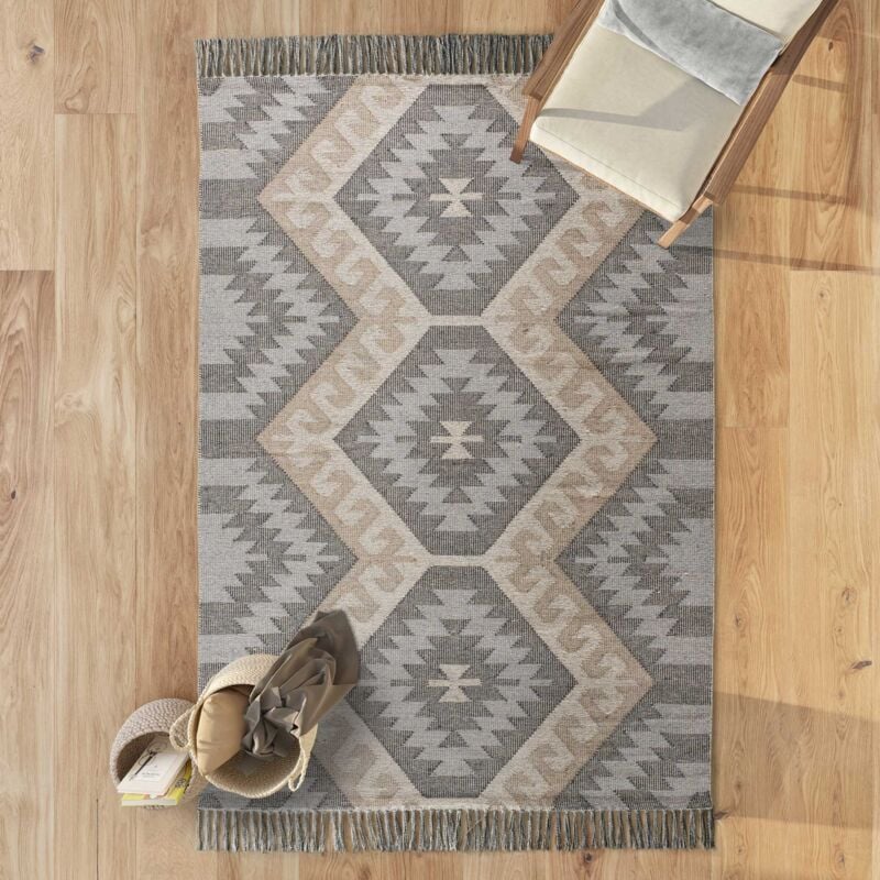 Atticgo - Tapis ethnique avec franges chandia 76 Gris 80x120 cm
