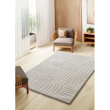 ATTICGO Tapis géométrique avec relief JUNO 06 Blanc 64x120 cm