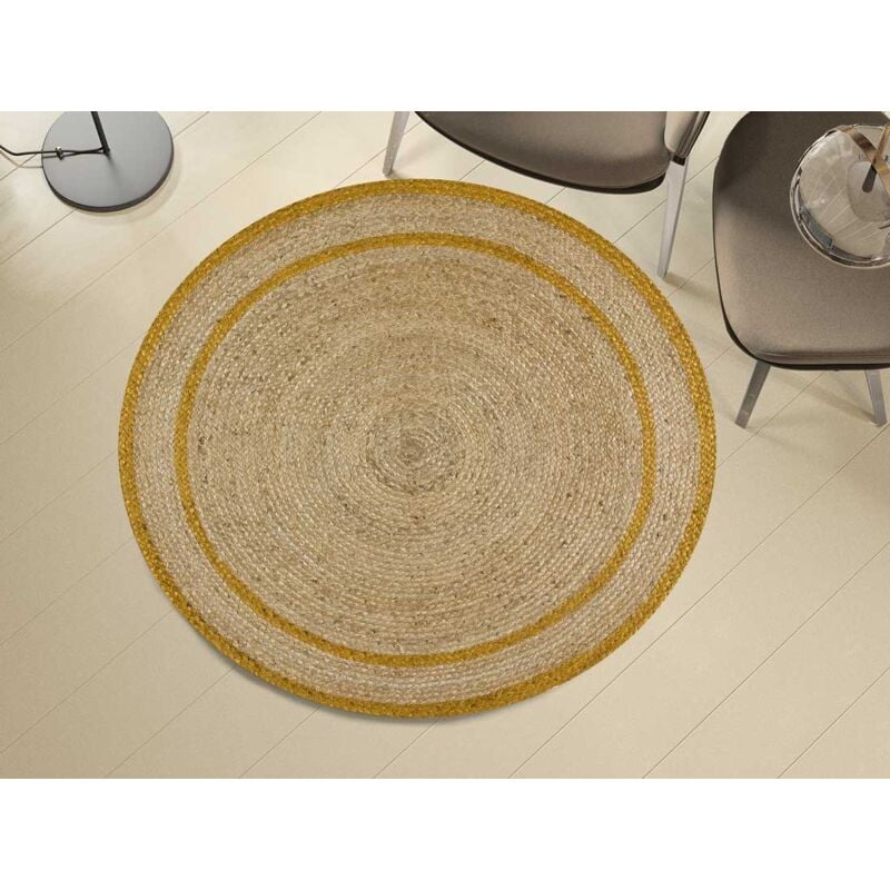 Atticgo - Tapis Rond en jute fait à la main mahon 97 Moutarde Ø120 cm