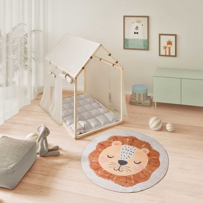 Atticgo - Tapis Rond enfant lion candy 03 Rouille Ø120 cm