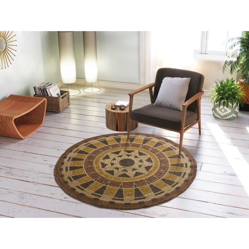 Atticgo - Tapis Rond ethnique tonga 43 Multicolore Ø90 cm