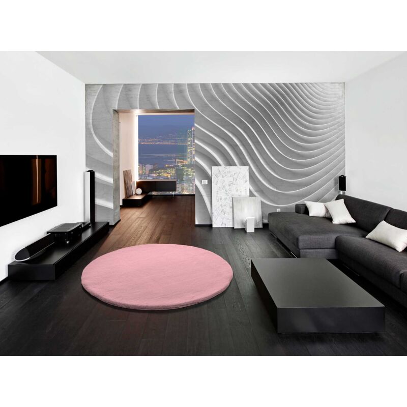 Atticgo - Tapis Rond shaggy uni lavable en machine fox Rose Ø120 cm