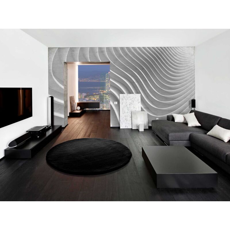 ATTICGO Tapis Rond shaggy uni lavable en machine FOX Noir Ø120 cm