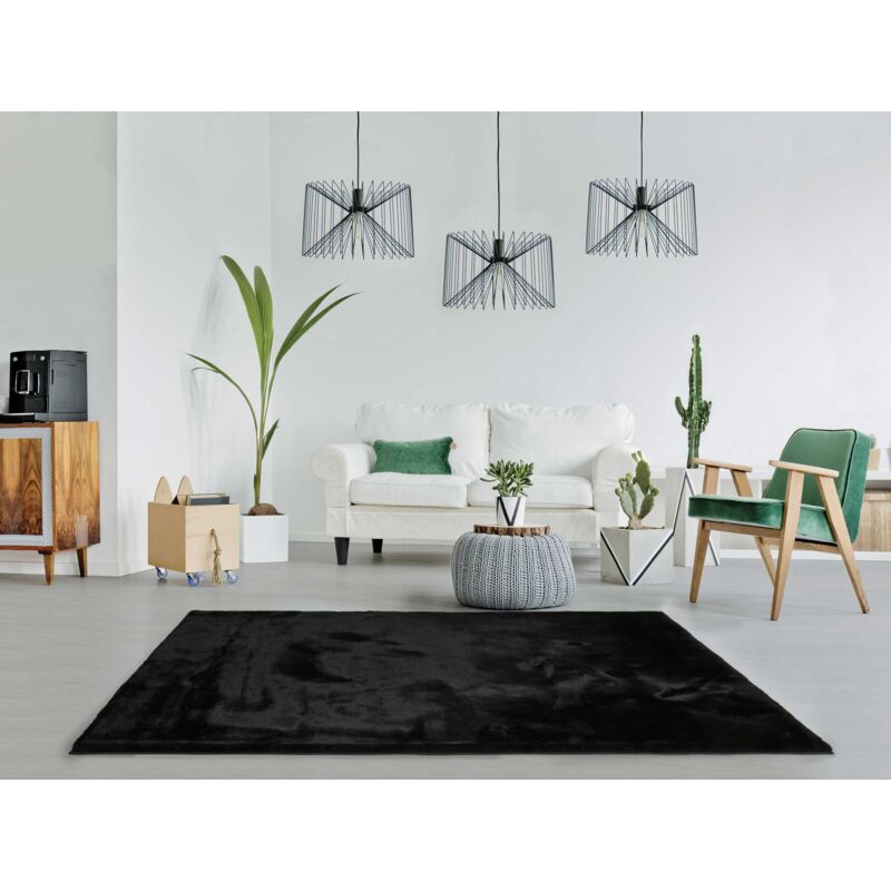 Atticgo - Tapis shaggy uni lavable en machine fox Noir 120x180 cm
