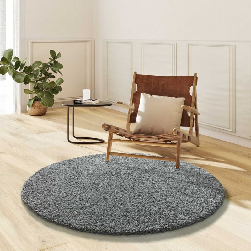 Atticgo - Tapis Rond uni toucher doux norge 07 Argent Ø130 cm