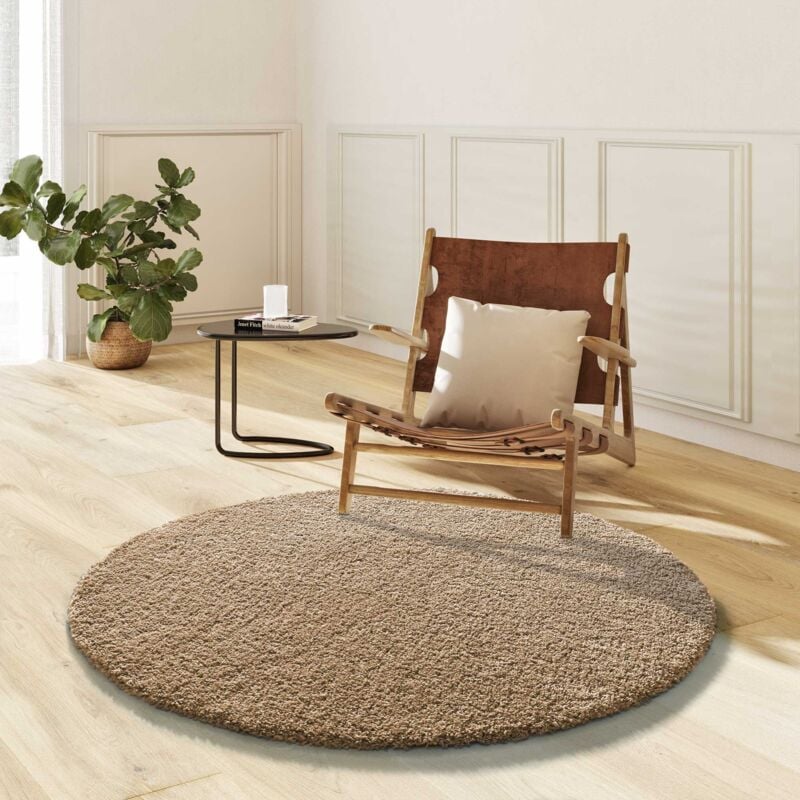Atticgo - Tapis Rond uni toucher doux norge 07 Lin Ø130 cm
