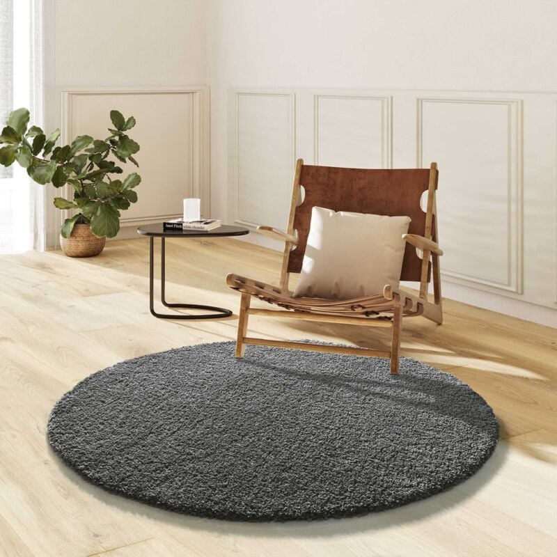 Atticgo - Tapis Rond uni toucher doux norge 07 Anthracite Ø130 cm