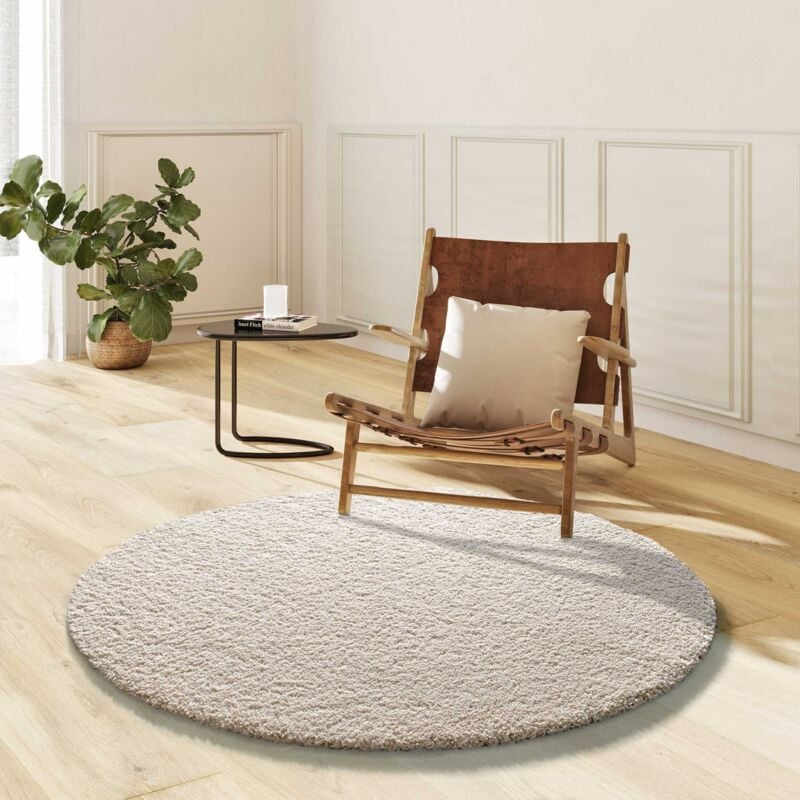 Atticgo - Tapis Rond uni toucher doux norge 07 Blanc Ø130 cm