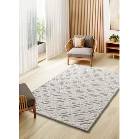 ATTICGO Tapis scandinave avec relief JUNO 11 Blanc 64x120 cm