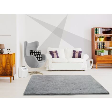 ATTICGO Tapis shaggy uni lavable en machine ALPACA Argent 60x100 cm