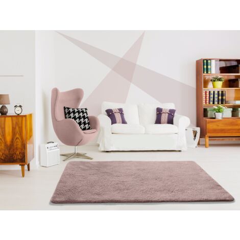 ATTICGO Tapis shaggy uni lavable en machine ALPACA Rose 60x100 cm