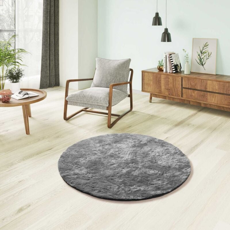 Atticgo - Tapis Rond shaggy uni toucher doux roma Anthracite Ø120 cm