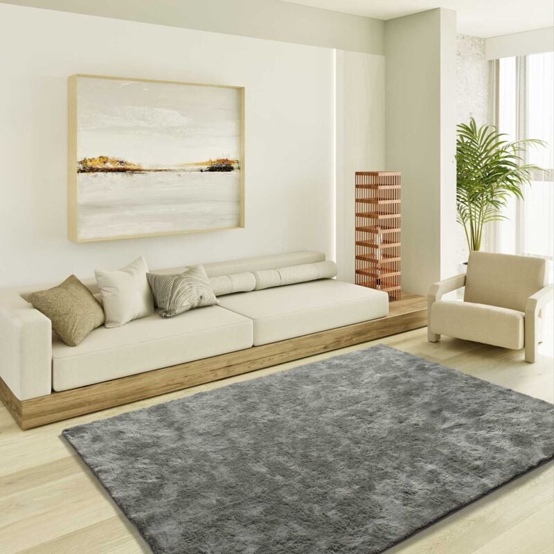 ATTICGO Tapis shaggy uni toucher doux ROMA Anthracite 140x200 cm