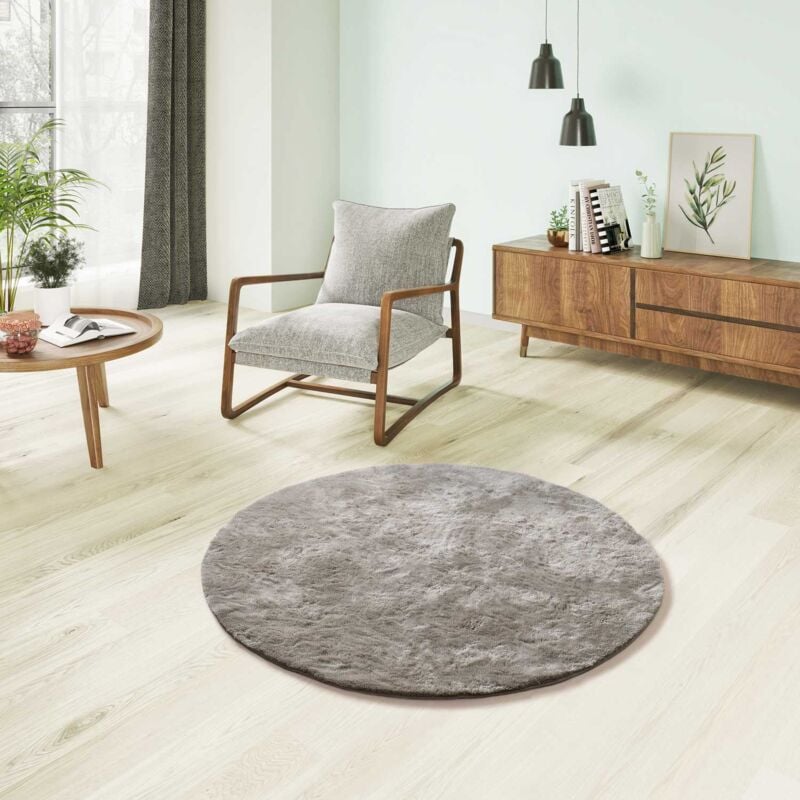 Atticgo - Tapis Rond shaggy uni toucher doux roma Pierre Ø120 cm