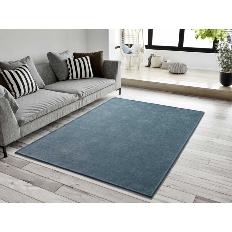 Atticgo - Tapis uni lavable en machine harris Bleu 140x200 cm