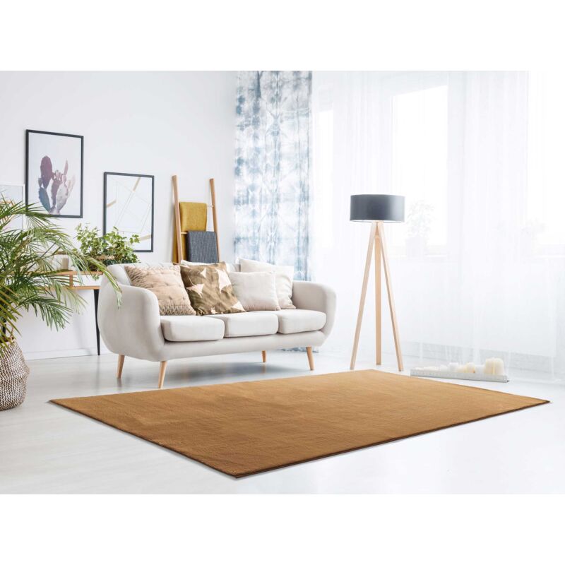 Atticgo - Tapis uni lavable toucher doux loft Cuivre 200x290 cm