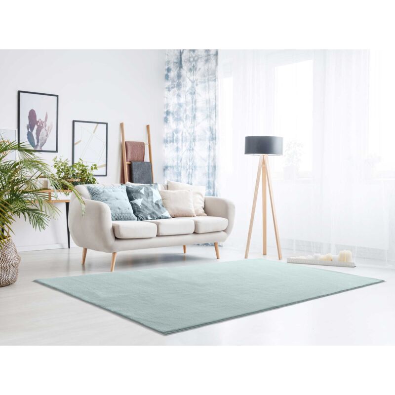 Atticgo - Tapis uni lavable toucher doux loft Bleu 120x170 cm