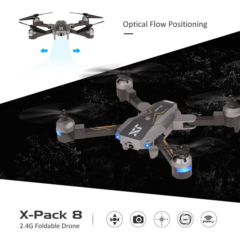 

X-Pack 8 720P Camara gran angular Wifi FPV Plegable Drone Altitude Hold Optical Flow Posicionamiento Quadcopter RC Toy Gift, Gary oscuro - Attop