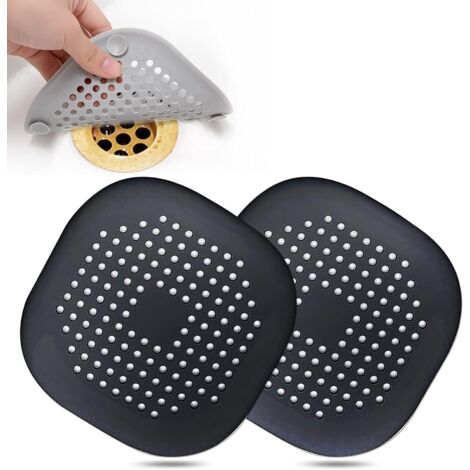 Attrape-cheveux, couvercle de vidange de cheveux carré pour douche Bouchon de cheveux en silicone avec ventouse, costume facile à installer pour salle de bain, baignoire, cuisine Lot de 2 (blanc)