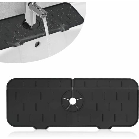 Attrape-��claboussures de Robinet en Silicone, Tapis d&#39;��vier Cuisine, Tapis de Robinet d&#39;��vier en Silicone, pour Cuisine, Salle de Bain, Bar (Noir)