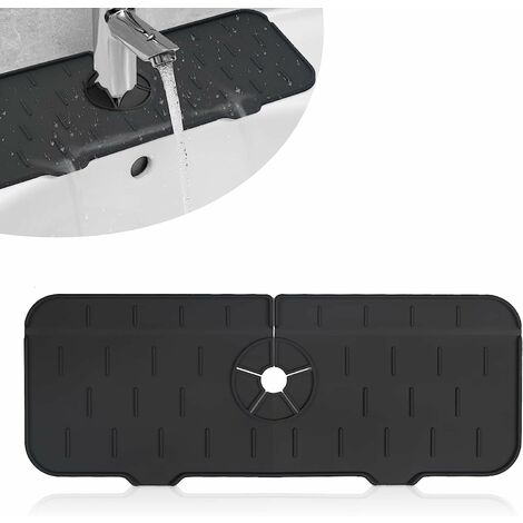 Attrape-éclaboussures de Robinet en Silicone, Tapis d&39évier Cuisine, Tapis de Robinet d&39évier en Silicone, pour Cuisine, Salle de Bain, Bar (Noir)
