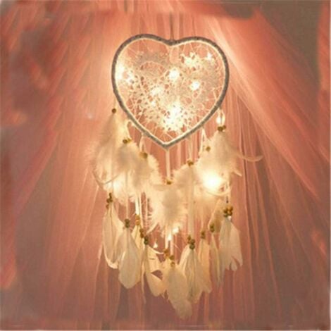 Attrape Rêve, Boho Style LED lumière Handemade pour Décoration Voiture Chambre, Capteur de rêves Tenture Murale déco Romantique (Blanc,lumière)