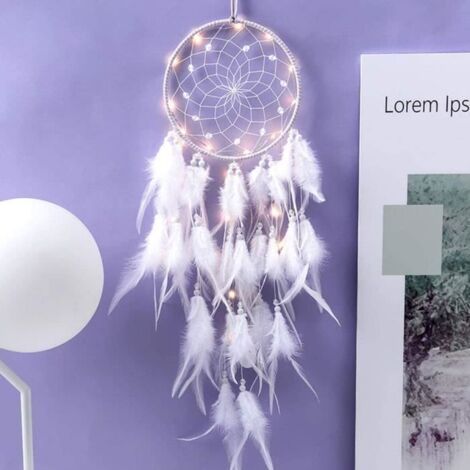 Attrape reve,Capteur De Rêves en Plumes, Attrape Rêve Lumineux Fait Main Mobiles Attrape-Rêves Rétro Romantique Décor pour Fille