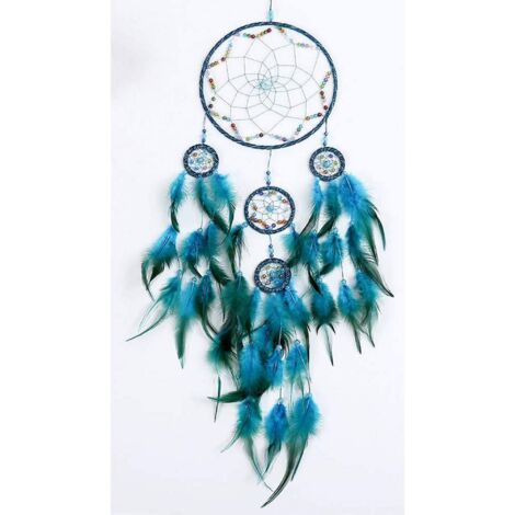 Attrape-rêves avec Plumes Bleu, Décoration Murale pour Chambre d’Enfant et Chambre à Coucher