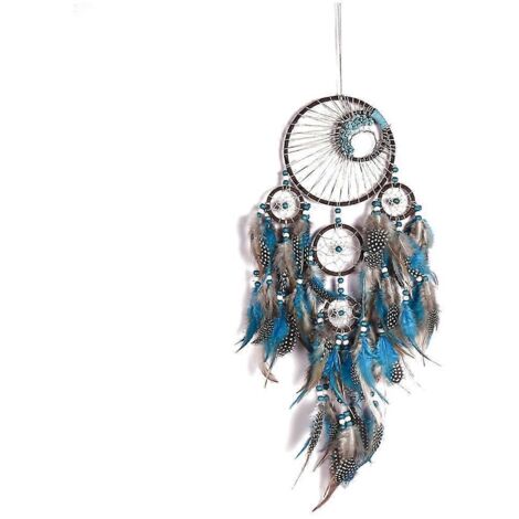 Attrape-rêves avec plumes et perles turquoise, décorations murales indiennes