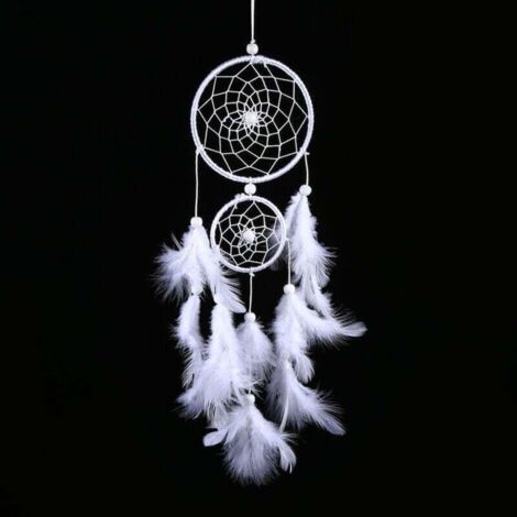 Attrape-rêves Blanc, Attrape-rêves en Plumes Blanches Style Indien Perles en Bois carillons éoliens Pendentif Maison Mur fenêtre Suspendue Décor