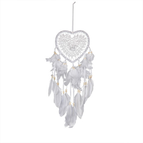 Attrape-rêves en forme de cœur, style bohème, fait main, avec lumière LED, décoration romantique (blanc, avec lumières)
