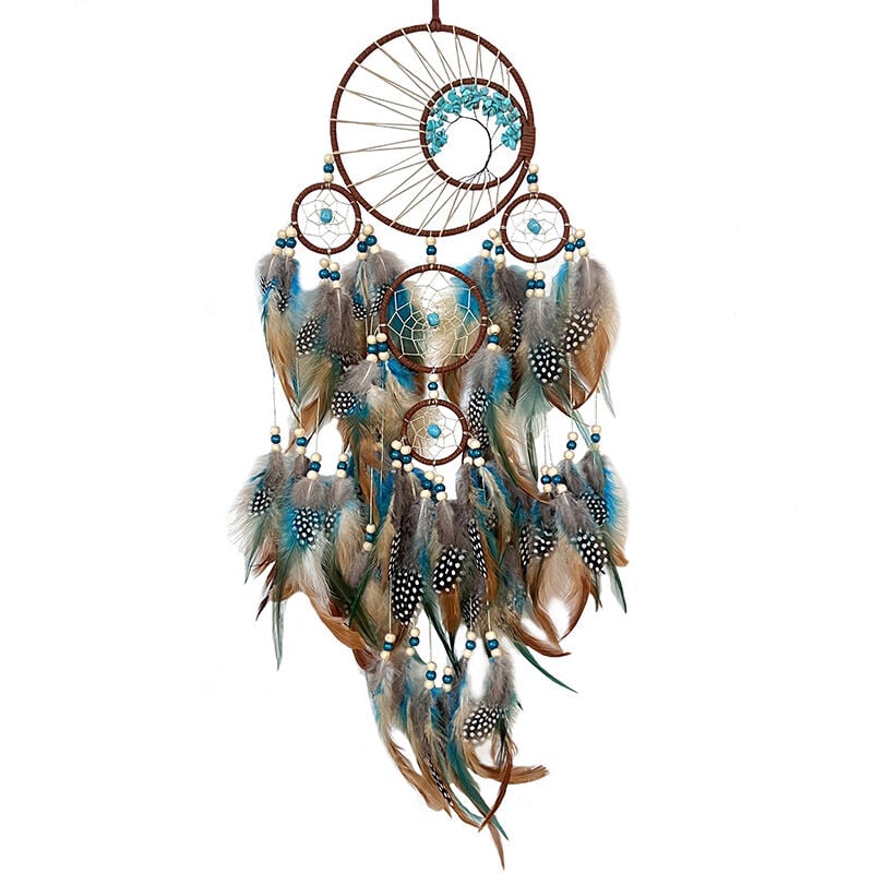 Attrape-rêves, grands attrape-rêves à suspendre au mur, attrape-rêves en plumes bleues et brunes pour chambre à coucher, adultes, enfants, garçons,